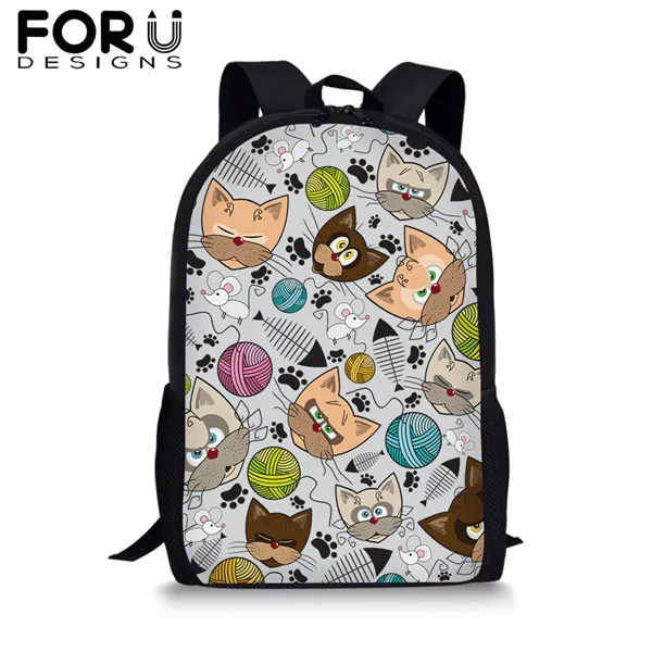 FORUDESIGNS/Сумка для начальной школы, для девочек-подростков; детские школьные рюкзаки кавайный мультипликационный котик рюкзак для мальчиков-подростков 16 дюймов Сумка - Цвет: CDGX1668C