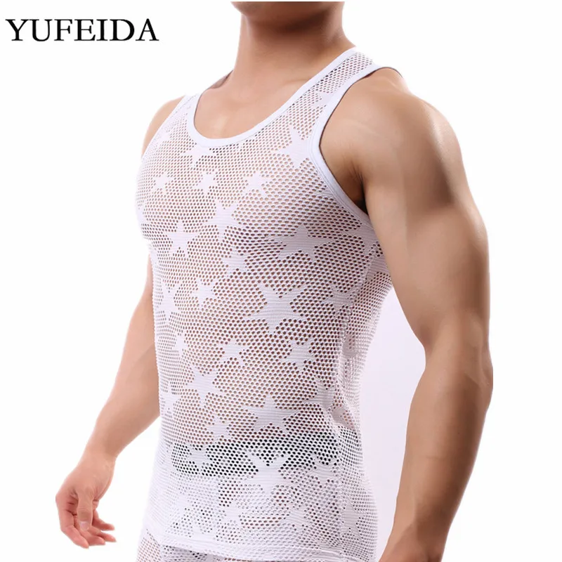 Sexy Mans Underwear Hollow Out See Through Tank Tops Casual Vest