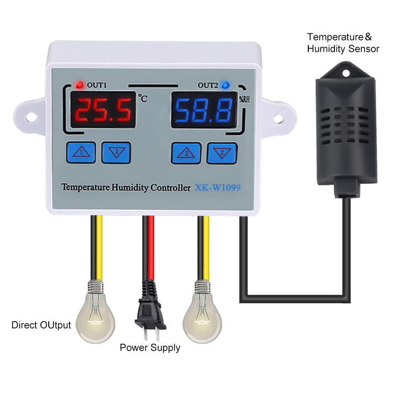 Цифровой регулятор температуры и влажности, термостат для яичного инкубатора, регулятор влажности, регулятор нагрева, контроль охлаждения W1099