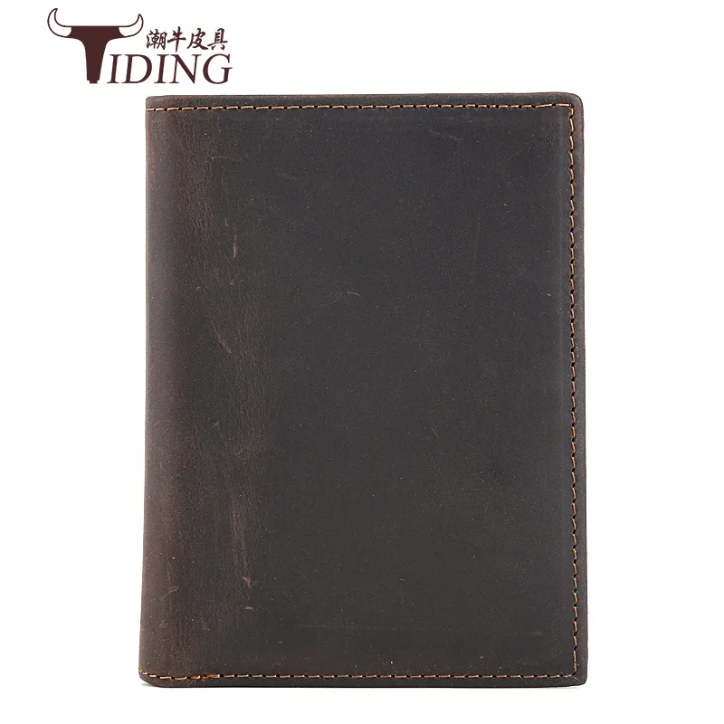 

Tiding Men's Genuine Leather Cowhide Verticle with Coin Pocket Driver's License Wallet Horse Leather Multi-functional Large Leat
