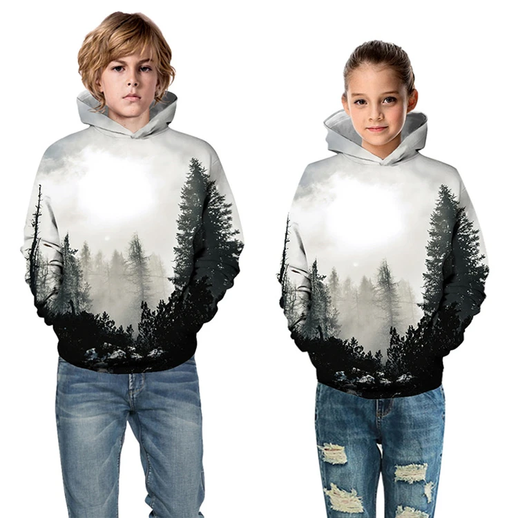Fashion-Girls-Boys-Sweatshirt-Garcon-Black-White-Forest-Print-Unisex-Hoodies-Kids-Clothing-Children-Sport-Tops