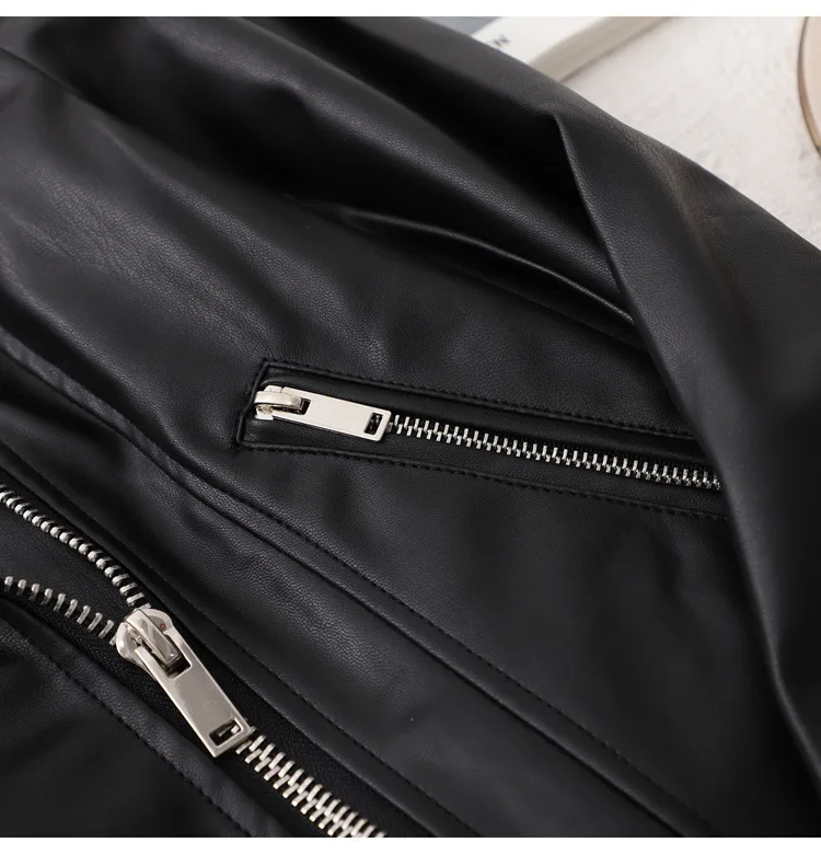 Id56 Comfortable Soft Autumn Trend Locomotive Slim Fit Jacket Short PU Leather Coat Women's