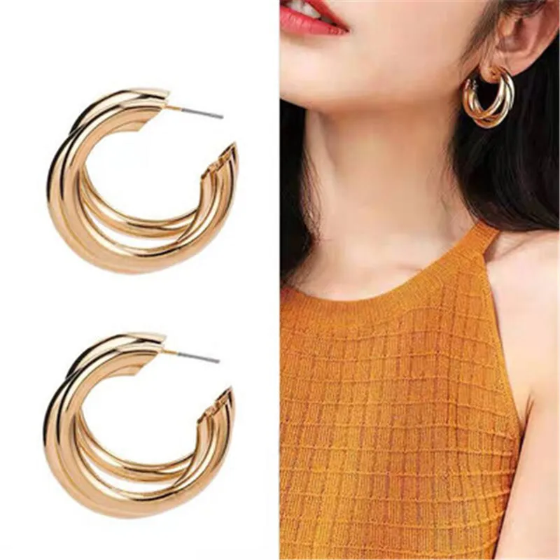 2019 женские модные серьги кольца из металла двойные круглые Oorbellen для девушек