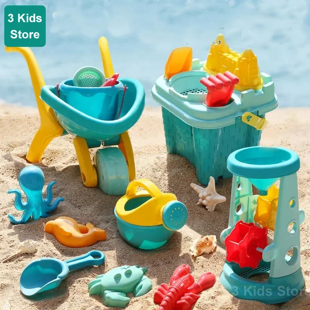 Children Beach Toys 14 Pcs Kit Baby Summer Digging Sand Tool with Shovel Water Game Play Outdoor Toy Set Sandbox for Boys Girls 2