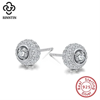 

Rinntin Real 925 Sterling Silver Stud Earrings Pave Setting AAAA Glittering Zirconia Earring Girls Wedding Aniversary TSE314