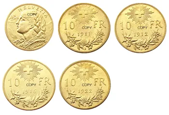 

Switzerland 10 Frs A set of (1911-1925）4pcs Gold Plated Creative Copy Coin