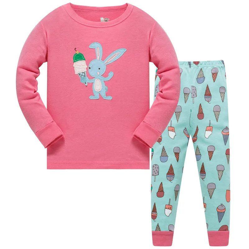 Детская Пижама для девочек возрастом от 3 до 8 лет Осень г., Детские пижамные комплекты домашняя Хлопковая пижама с длинными рукавами и рисунком для девочек