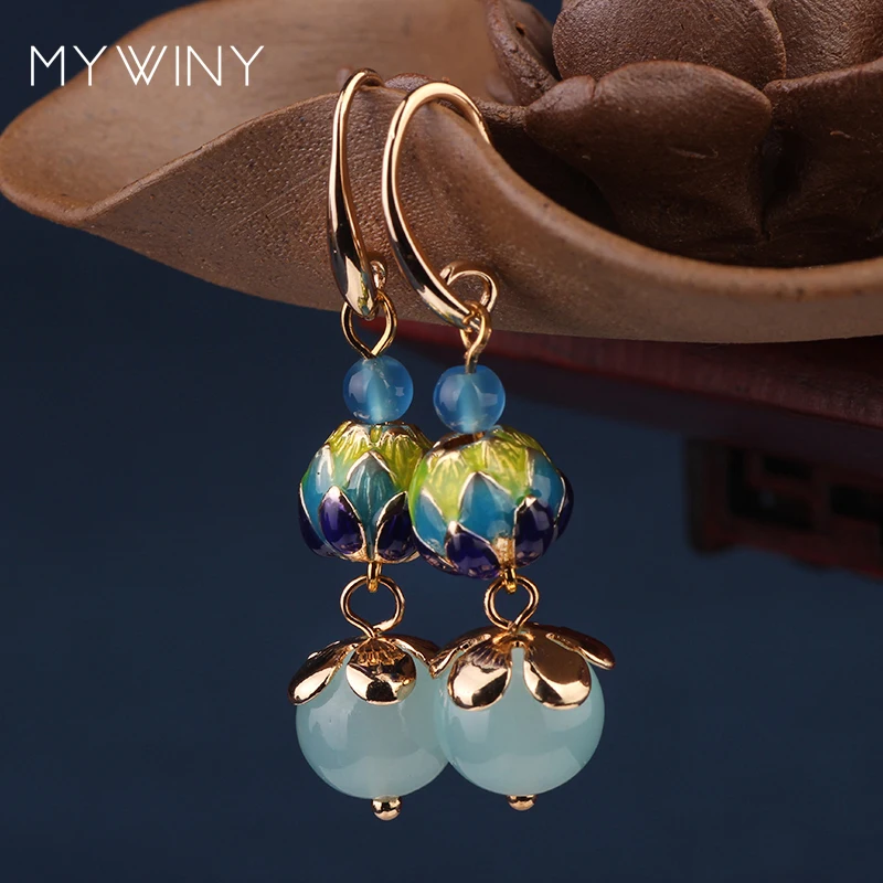 Новые винтажные синие серьги MYWINY модные ювелирные изделия из меди с цветами