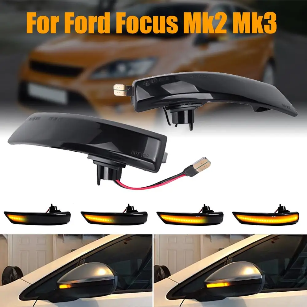 

2PCS Dynamic Turn Signal Light LED Side Wing Blinker Light for Ford Focus 2 3 Mk2 Mk3 Rear View Mirror Indicator