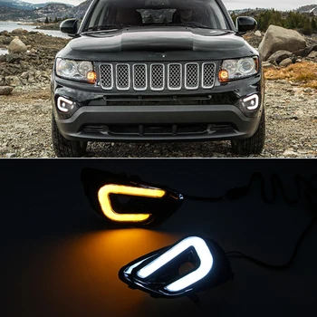 

CSCSNL 1 Pair LED DRL Day Light Daytime Running Light Fog Lights with Turn Light For Jeep Compass 2011 2012 2013 2014 2015 2016