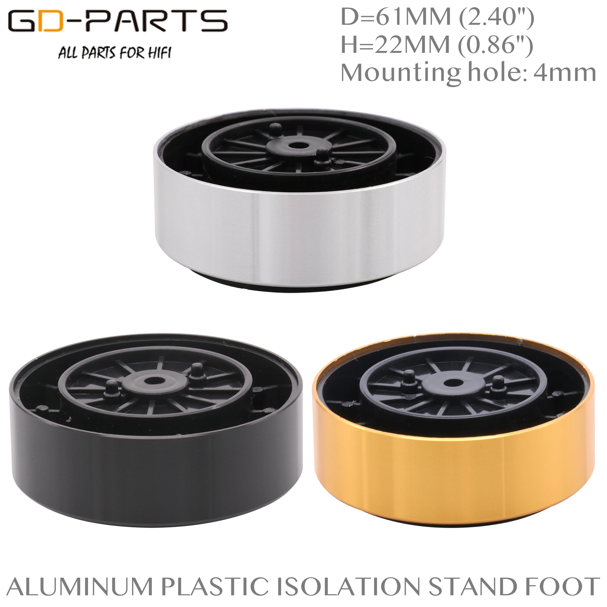 

61*23mm Machined Aluminum Plastic Speaker Spike Feet Floor Base Pad Mat Foot Stand For Hifi Turntable AMP CD DAC Recorder 4PC