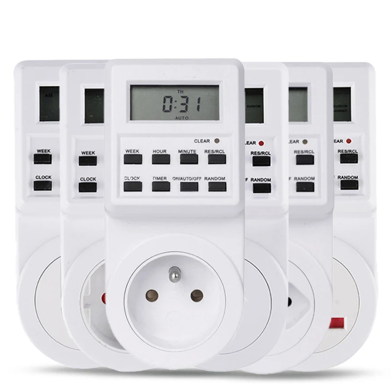 EUPlug Digital Weekly Programmable Electrical Wall Plug-in Power Socket Timer Switch Outlet Time Clock AC 220V 110V UK US FR BR 6
