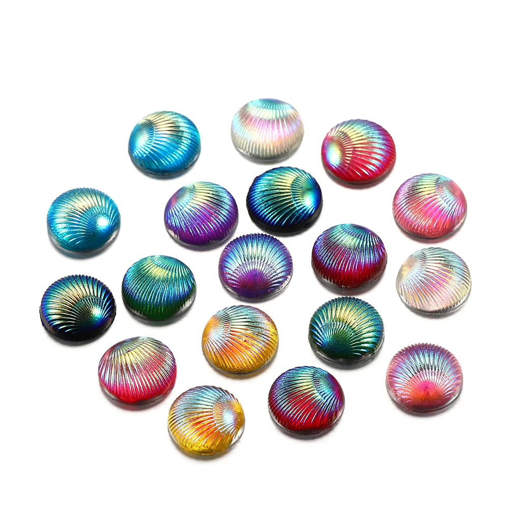 

20Pcs 10mm Mixed Color Shell Line Round Flat Back Resin Cabochons For DIY Pendants Epoxy Jewelry Making Accessories Supplies
