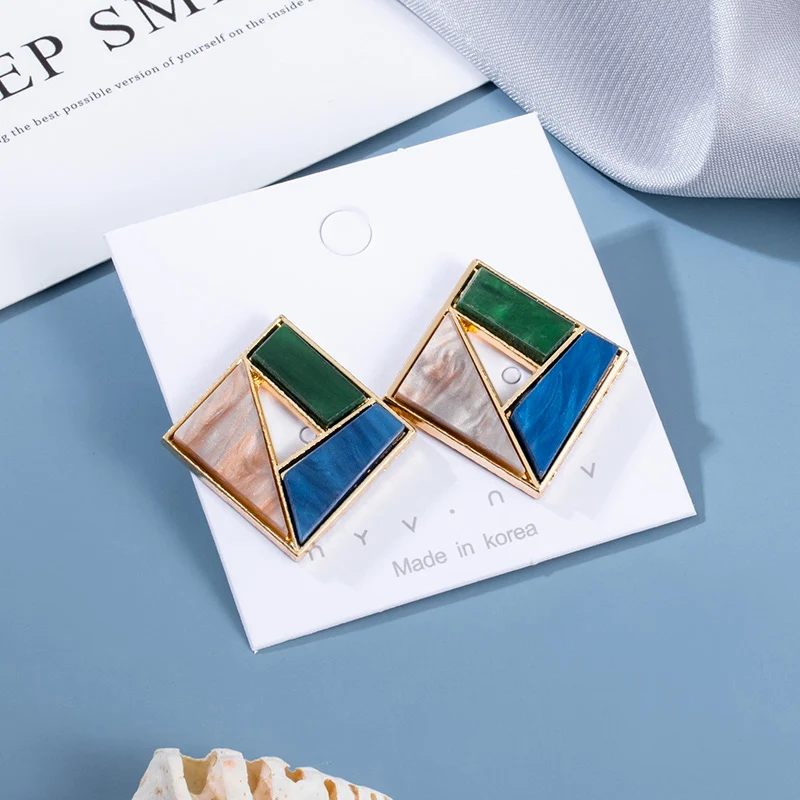 BLINLA 2021 New Korean Blue Geometric Acrylic Earrings for Women Fashion Bohemian Round Drop Earrings Party Brincos Jewelry Giuy