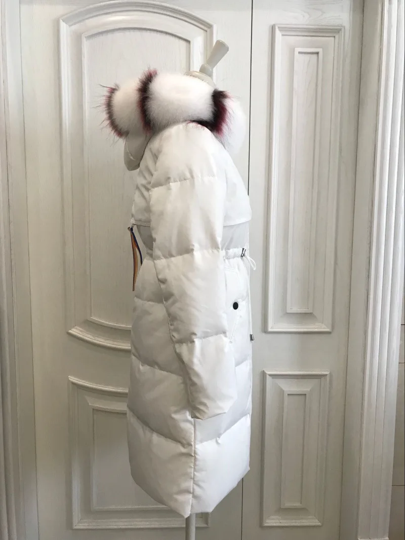 Женский пуховик средней длины,, стиль, корейский стиль, модный, приталенный, уплотненный, с большим меховым воротником, с капюшоном, несезонный, закрытый