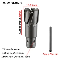 TCT – foret à noyau métallique de 12 65mm × 35mm de diamètre, avec tige à enfoncement rapide, pour alésage en acier 