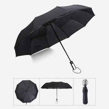 

Wind Resistant Folding Automatic Umbrella Rain Big Rain Parasol Umbrella Black Coating 10 Ribs SP99