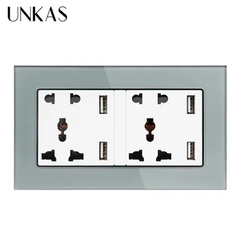 

UNKAS Universal 5 Hole Power Outlet With 4 USB Smart Induction Charger Port for Mobile Tempered Glass Panel Wall Socket Dual