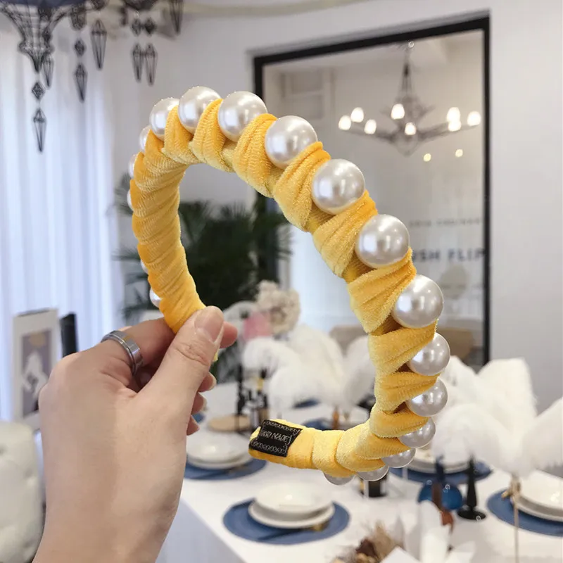 LEVAO Female Pearl Winding Headband Bezel Turban Women Novelly Hairbands Velvet Girls Hair Accessories Headwear Head Hoop Solid - Цвет: I