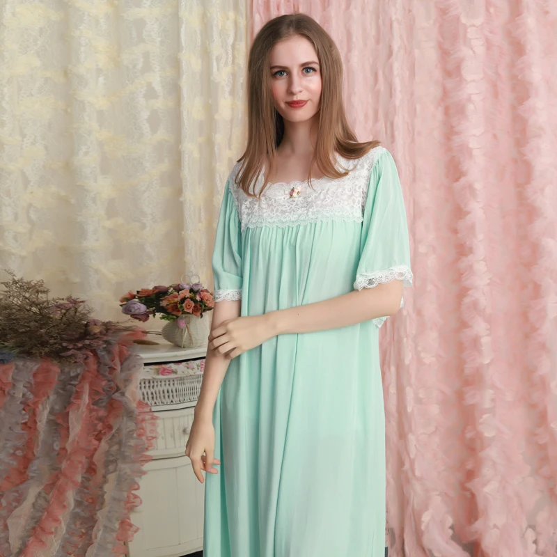 

Green Nightgown Woman Nightdress Homewear Long Dress Sleepwear Summer