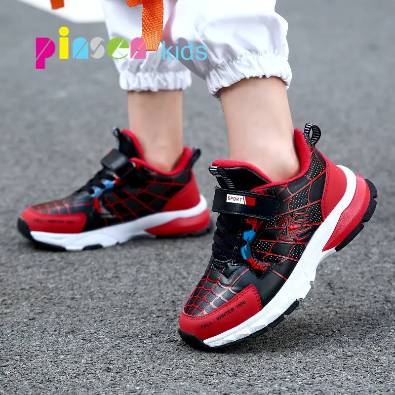 PINSEN "Человек-паук"; детская обувь для мальчиков, Сникеры мода осень Повседневное спортивная детская обувь для бега кожаные детская обувь для мальчиков и девочек