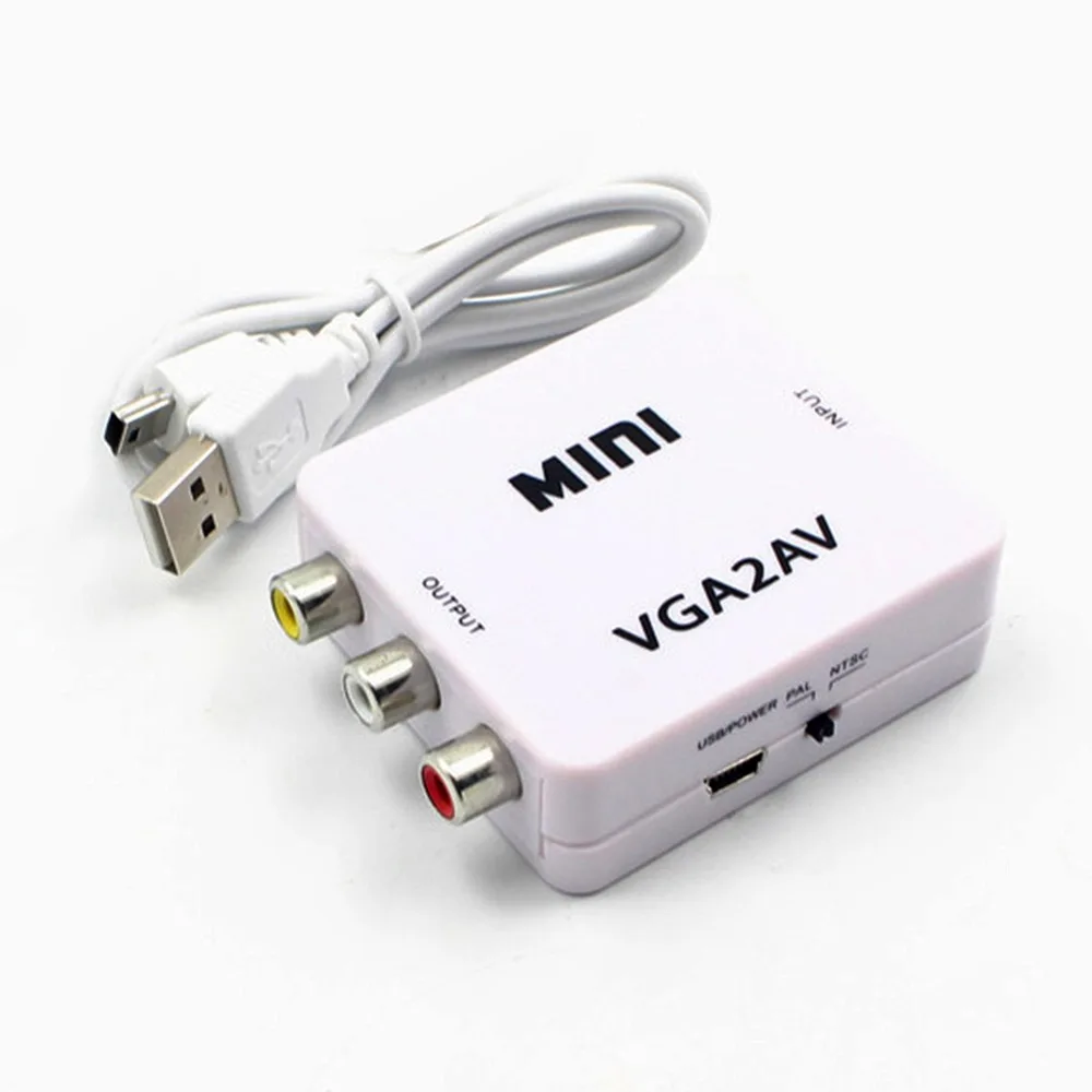 

1080P Mini VGA to AV RCA Converter with 3.5mm VGA 2AV / CVBS Audio + Audio to PC HDTV Converter