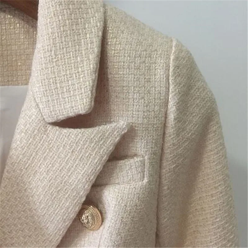 HIGH QUALITY New Fashion Designer Blazer Women's Metal Lion Buttons Double Breasted Gold Painting Blazer Jacket