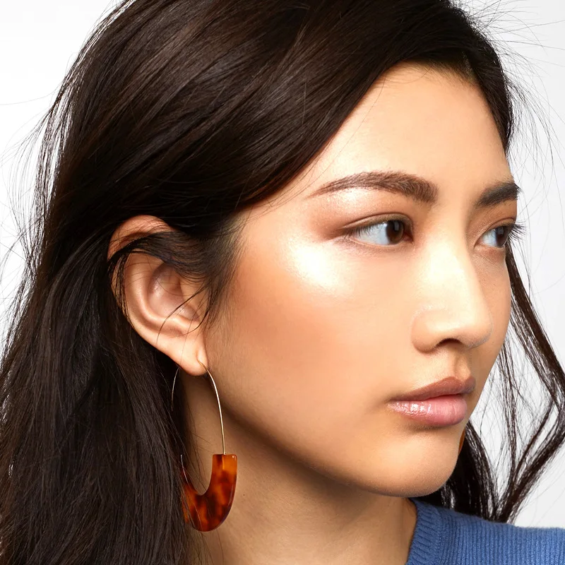

2019 New Fashion U-Shape Leopard Print Grain Multi-Color Big Hook Acrylic Earring Women Semicircle Resin Drop Earring ZA Brincos