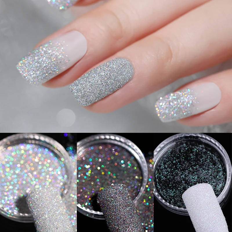 

1Box Gray Gradient Shiny Nail Glitter Powder Laser Sparkly Nail Art Chrome Pigment Silver DIY Nail Art Decoration