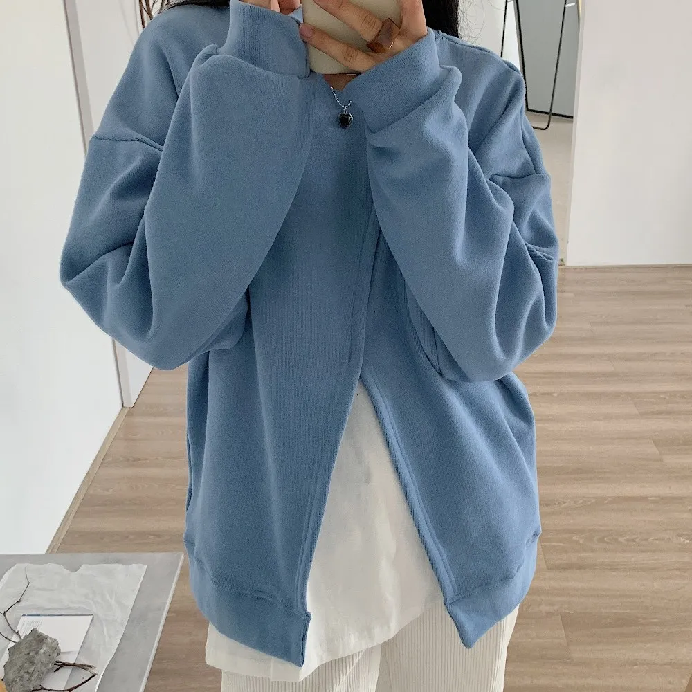 

2020 autumn and winter new plus velvet split front and back two-wear sweatershirt women loose casual top
