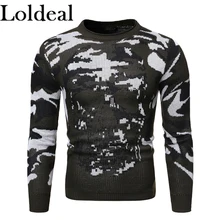 Loldeal Men Round Neck Sweater Camouflage Tweed Knit Slim Pullover Loldeal Men Round Neck Sweater Camouflage Tweed Knit Slim Pullover