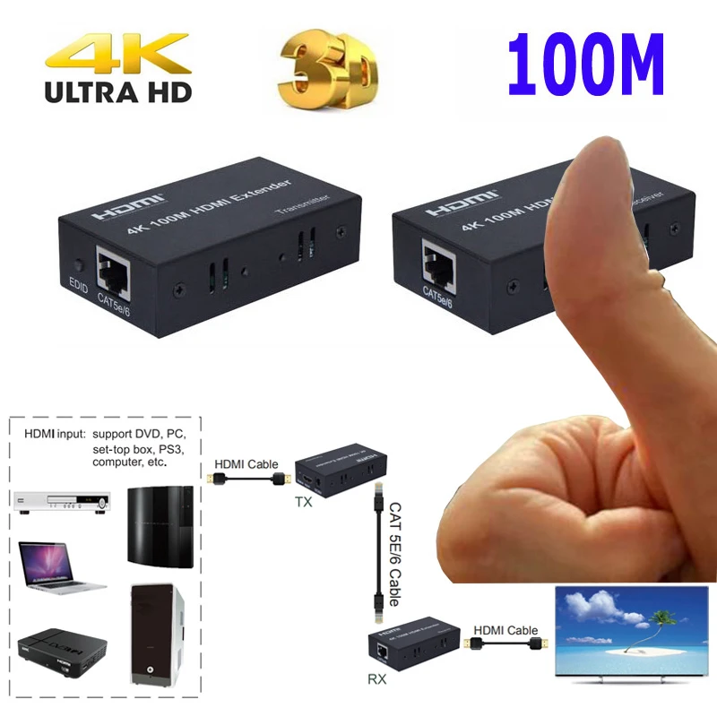 Hd 4k 100m Hdmi Extender Rj45 Ports To 100m Hdmi 1 4 Extender Extension Over Cat 5e 6 Cat5e 6 Utp Lan Ethernet Cable Converter Transmission Cables Aliexpress