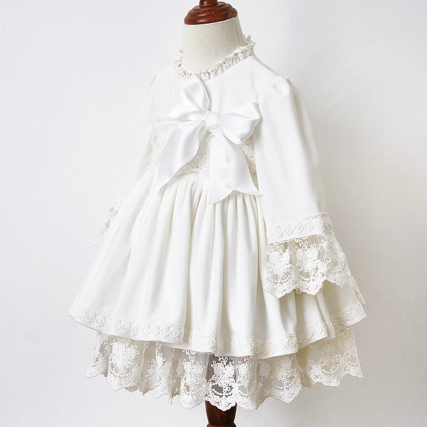 3 предмета, От 0 до 12 лет, белое бархатное осенне-зимнее винтажное испанское платье для маленьких девочек платье принцессы с помпонами платье для дня рождения в стиле Лолиты для девочек
