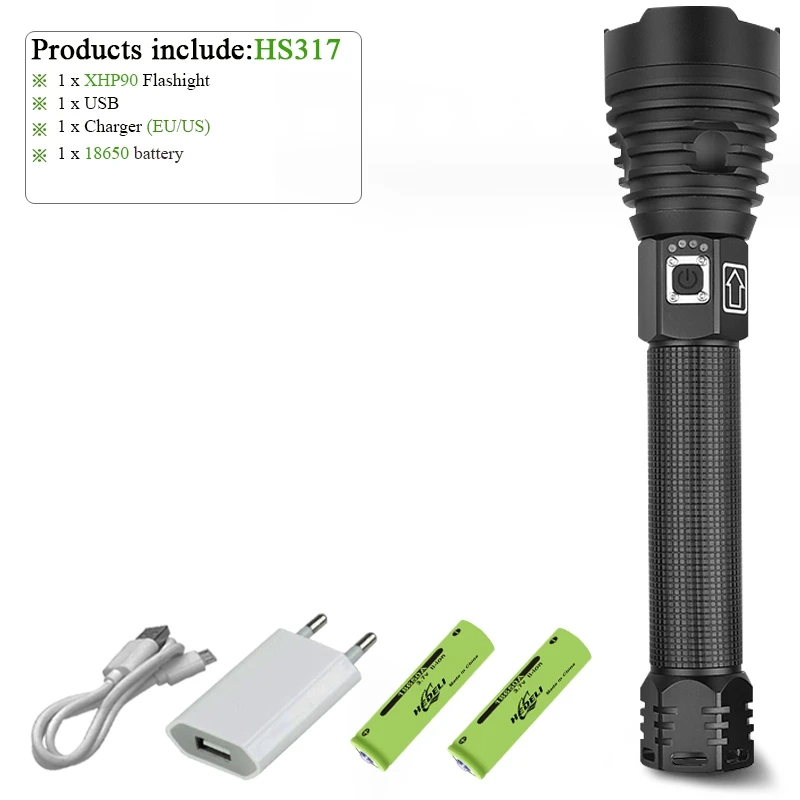 XHP90 светодиодный самый мощный флэш-светильник USB фонарь 18650 или 26650 Тактический светильник водонепроницаемый увеличивающий фонарь для защиты кемпинга - Испускаемый цвет: IHS317B