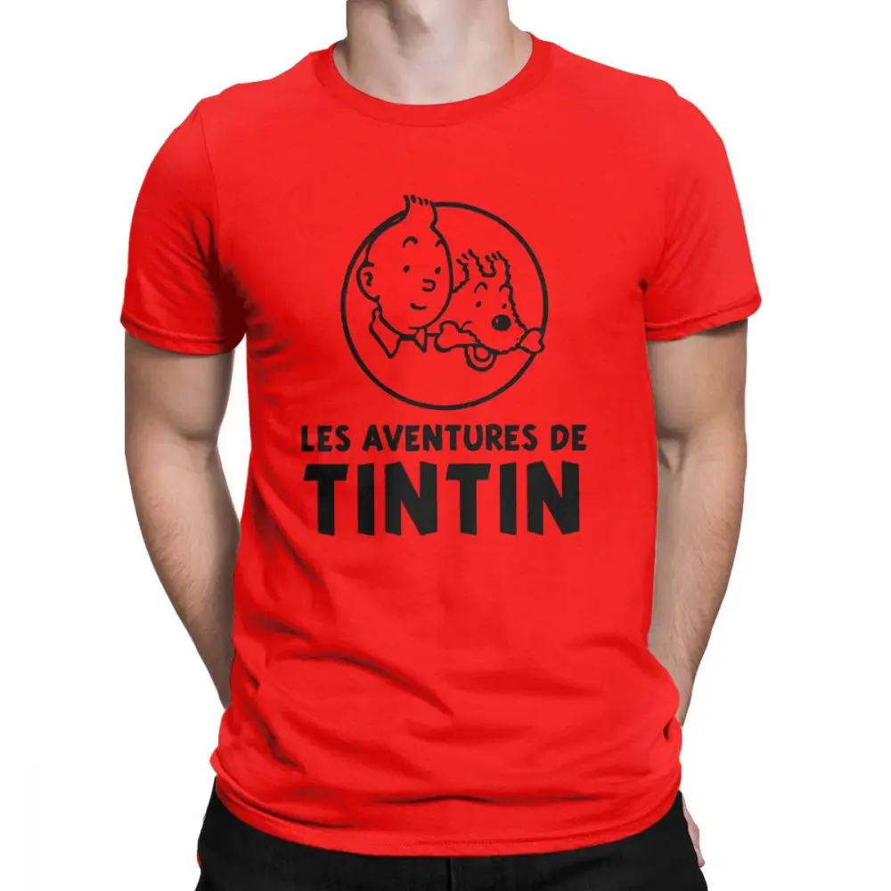 TinTin «Приключения Тинтина» футболка для Мужская из чистого хлопка Забавные футболки с круглым вырезом футболка одежда с короткими рукавами лето - Цвет: red