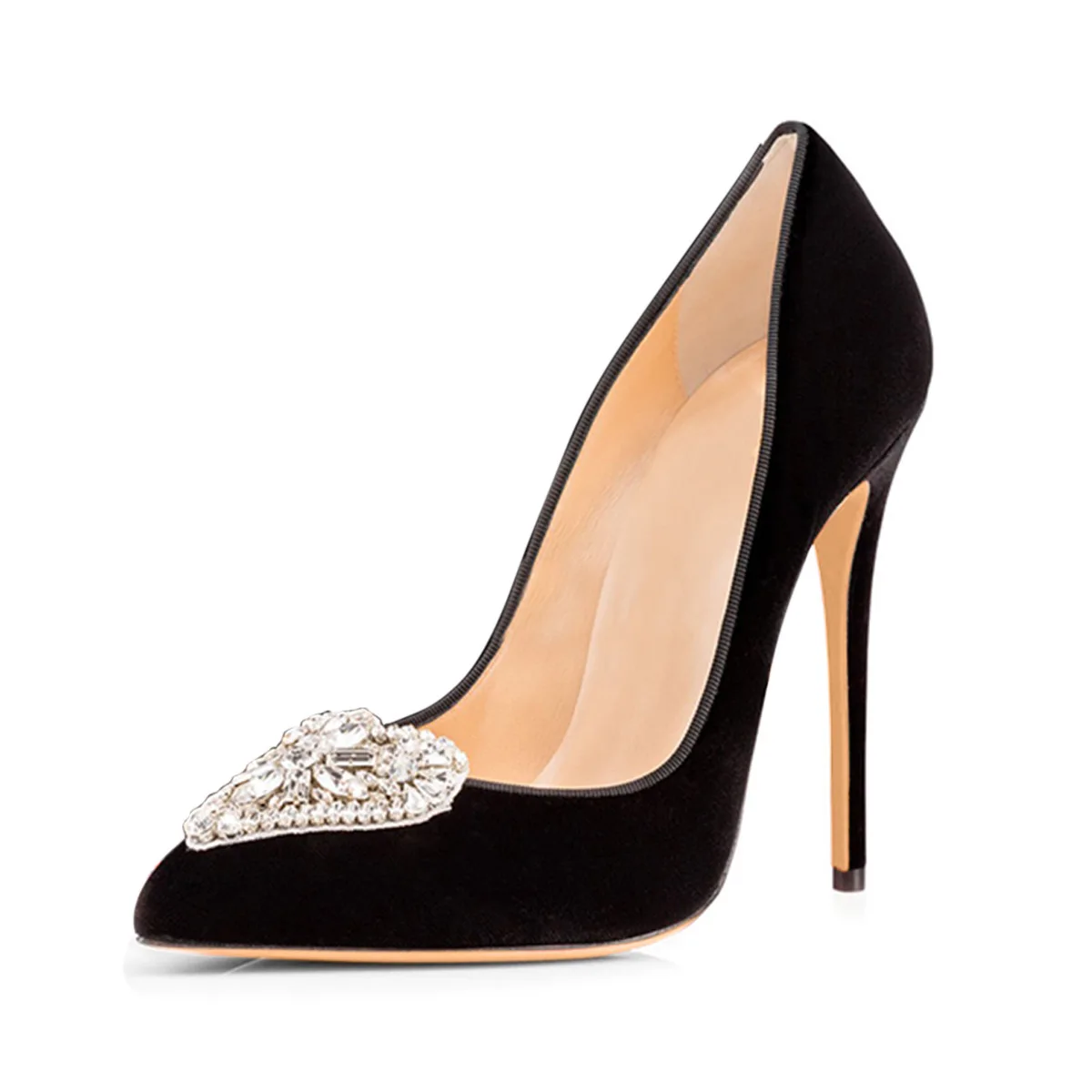 

Women's Pumps Pointed Crystal Heart-shaped Fastener High-heeled Suede Single Shoes Black And White Thin Heels Ladies Shoe Sandal