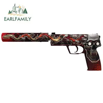 

EARLFAMILY 13cm x 4.9cm for CSGO Skin Usp-s Skull DIY Car Stickers Anime Car Styling 3D Custom Printing VAN Decoration Decal