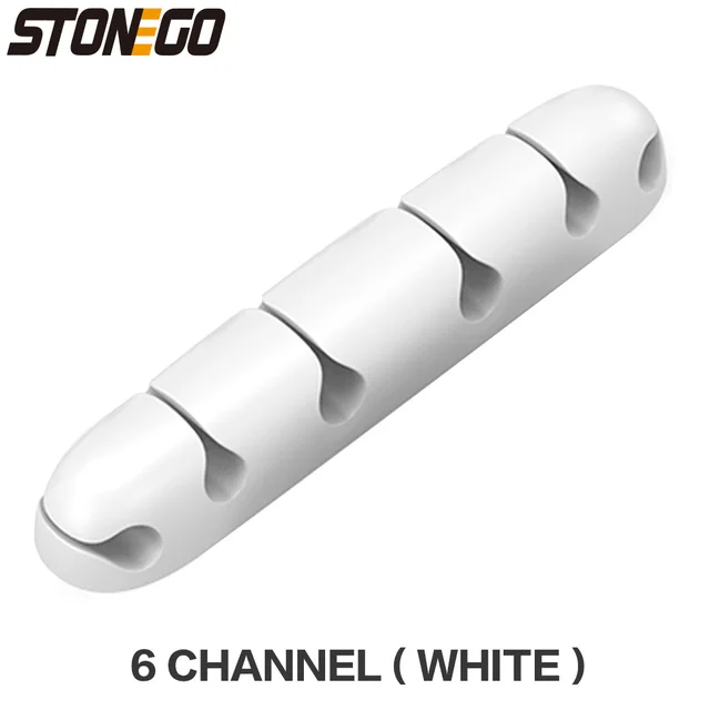 USB Cable Organizer Wire Winder Silicone Tie Fixer Wire Management organizador Cord Clip Office Desktop Phone Cables holder 6 Channel ( White)