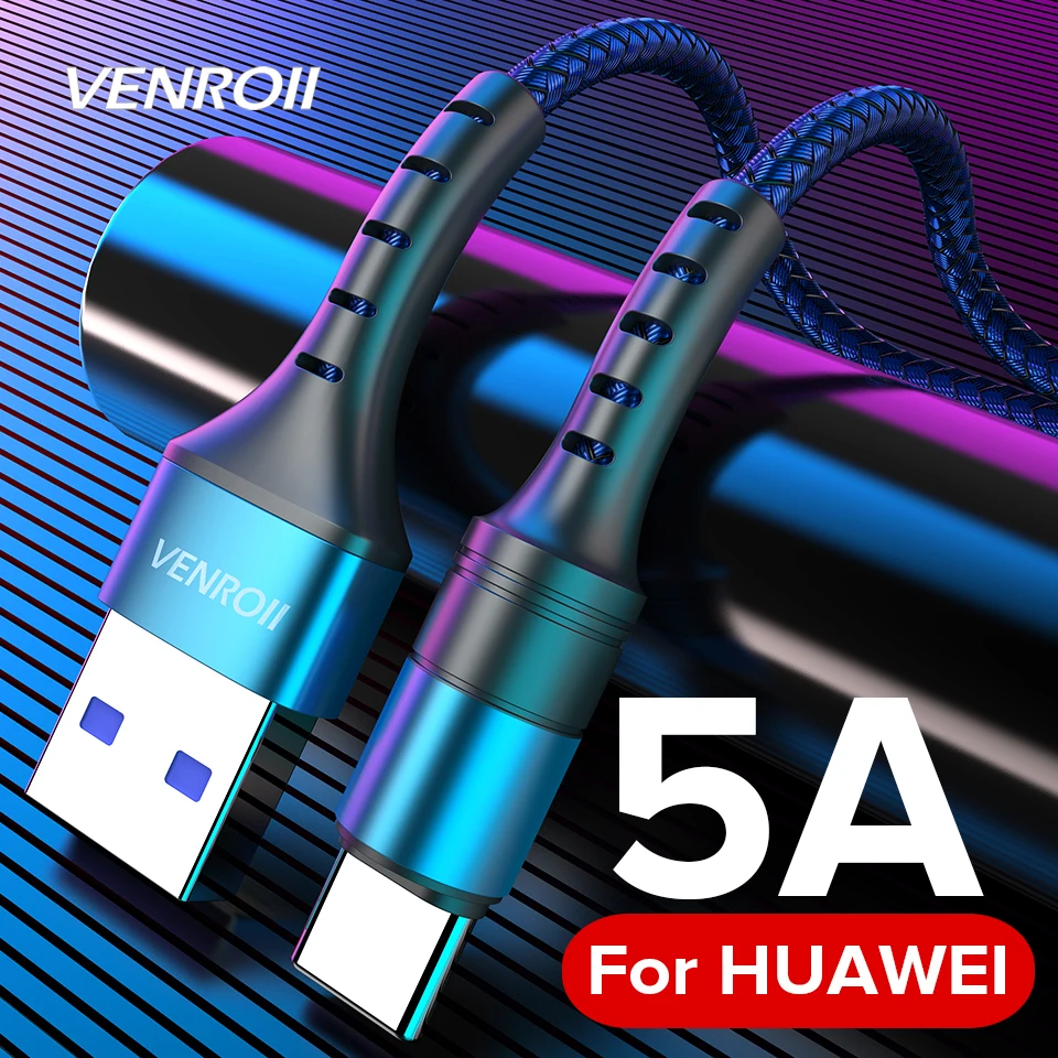 Кабель Venroii USB Type C 5A Supercharge 1 м 2 шнур для Huawei P30 P20 Mate 30 Pro Honor 20 Quick Charge 3 0 4 USBC Cabo|Кабели