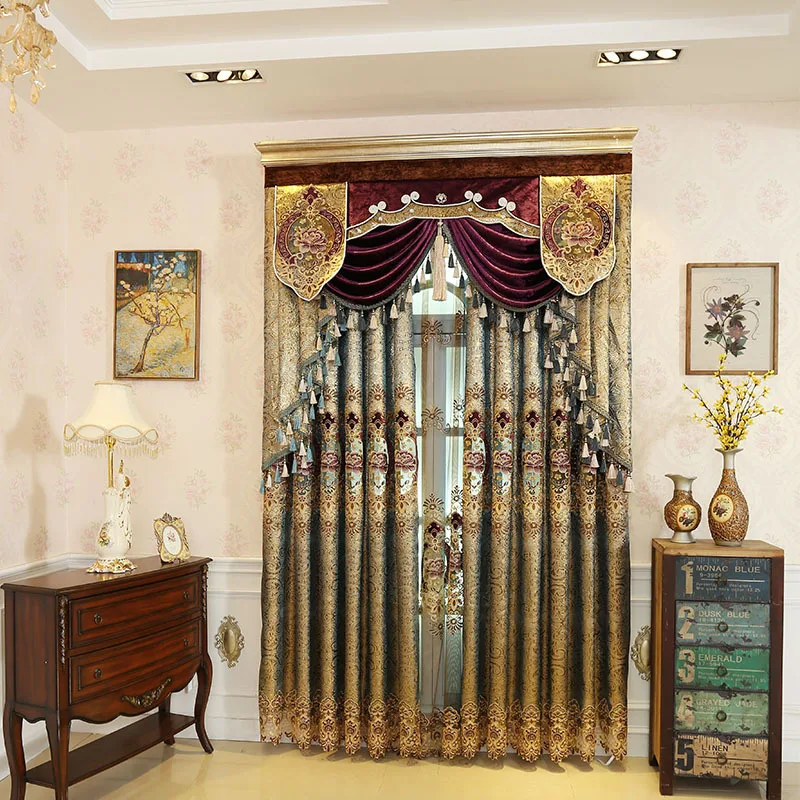 

European-style Water-soluble Embroidery Shading Curtains for Living Dining Room Bedroom.
