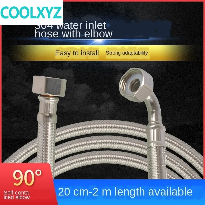 Unilateral articulated elbow 304 stainless steel braided hose water heater toilet angle valve faucet hot cold water inlet pipe stainless steel tube washing machine inlet hose