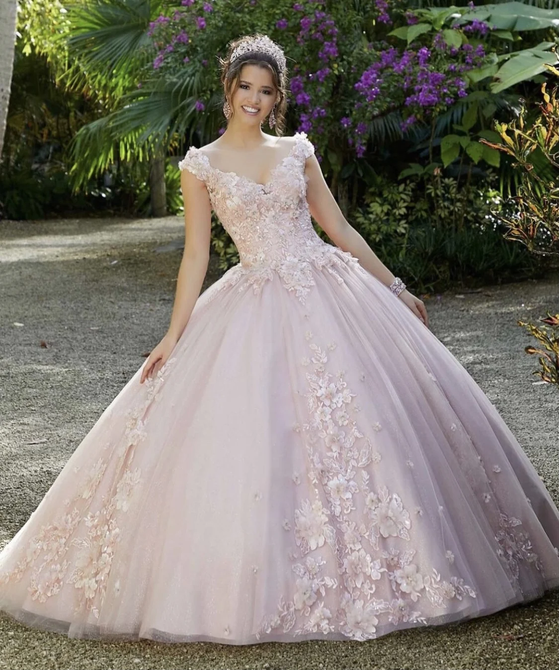 2022 Quinceanera Dresses Pink Floral Appliques Sexy V Neck Long Tulle Ball Gown Sweet 16 Year Vestidos De 15 Dress for Party | Свадьбы и