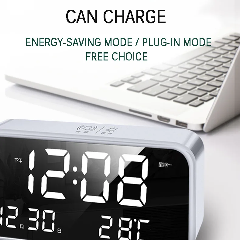 Smart Fashion Silent Night Light Alarm Clock Touch Dimming Temperature Display Multi-function LED Clock