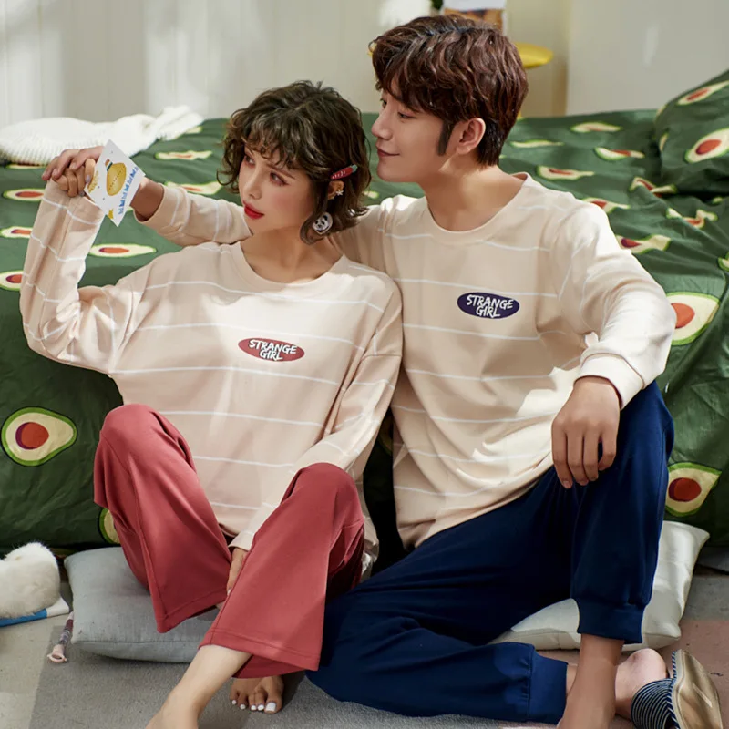 

winter cotton long sleeves spring and autumn all cotton Korean men and women's thin home clothes two piece set summer
