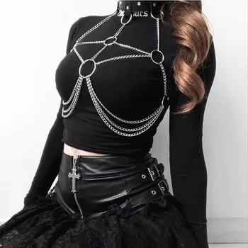 

COLEMJE Sexy Body Chain Bra Goth Punk Rock Leather Belt Chain Club Festival Fashion Jewelry Outifit Party Accessoriess
