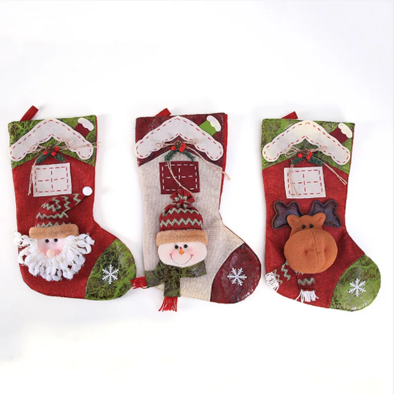 Christmas Sock Gifts Xmas Tree Decor Elk Stockings Pendant Ornaments Kids Candy Bag Gift Christmas Decoration For Shop Store