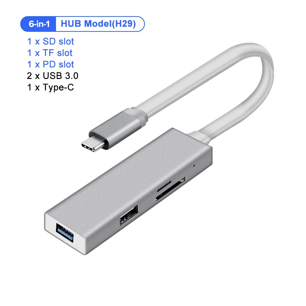 USB C концентратор HDMI VGA Ethernet Lan RJ45 адаптер для Macbook Pro, GOOJODOQ type C концентратор карт-ридер 2 USB 3,0+ type-C зарядный порт - Цвет: 6-in-1 HUB Model
