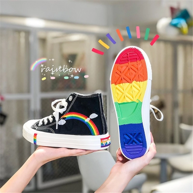 rainbow bottom shoes