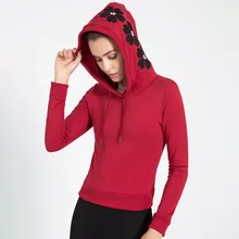 Осень, Женская толстовка с цветочной вышивкой, спортивный костюм с капюшоном, укороченный Топ Для Бега Спортзала фитнеса, верхняя спортивная одежда, толстовки