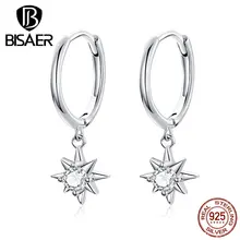 Серьги в форме звезды BISAER, 925 пробы, серебряные, светящиеся, кубический циркон, в форме звезды, серьги-гвоздики для женщин, роскошные серебряные ювелирные изделия ECE759